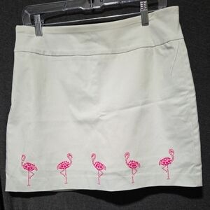Attyre Skort Womens  White with Pink Beaded Flamingo Tennis Golf Resort Sz 8